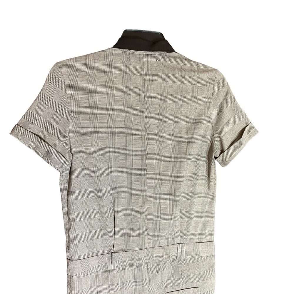 Vintage Yi Mei Er Short Sleeve Jumpsuit Office Black Gray Plaid Size Small - Picture 7 of 8